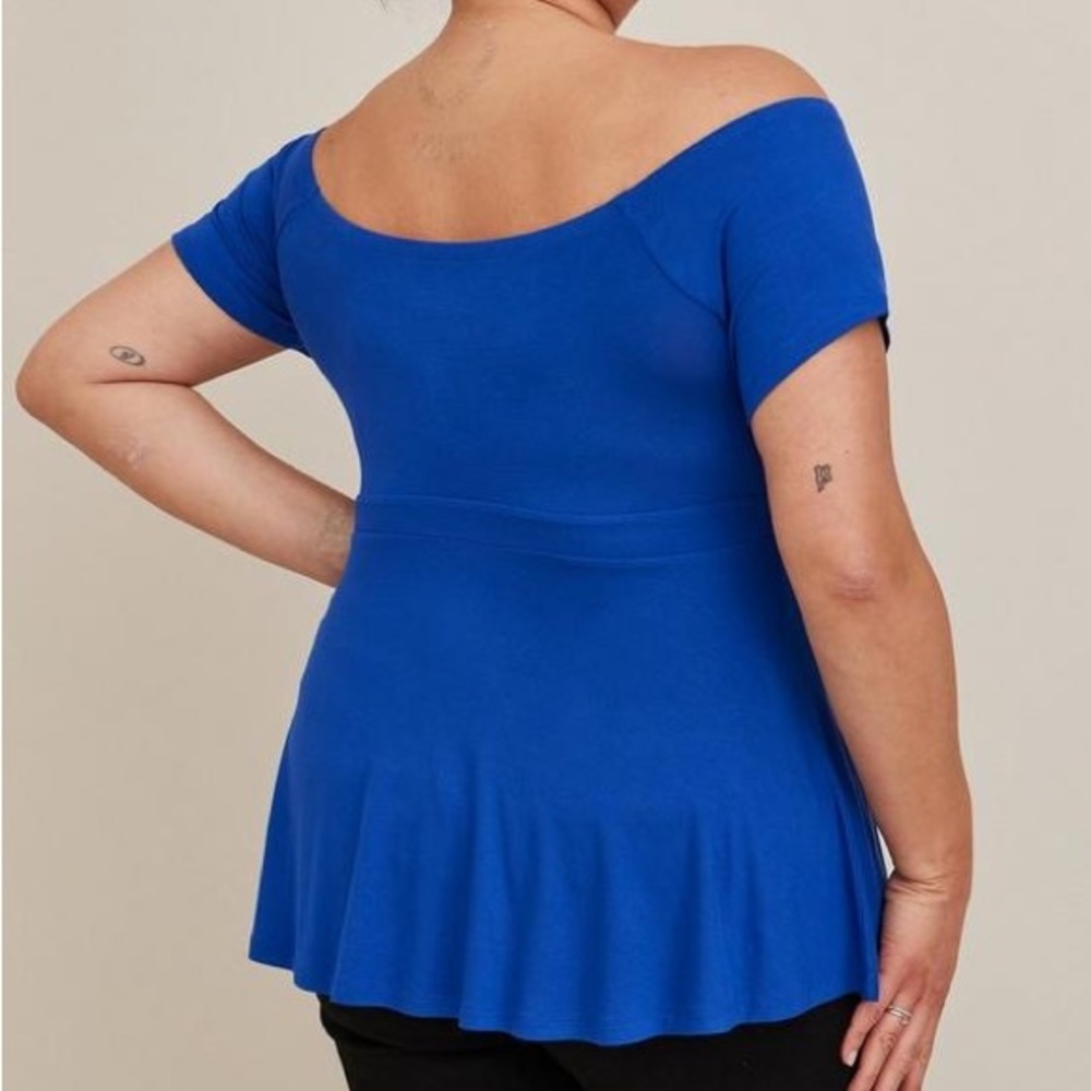 Torrid Size 4X blue off the shoulder royal blue baby doll shirt - Picture 2 of 8